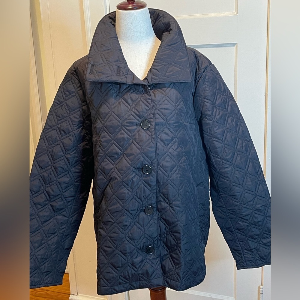 Lands’ End Black Quilted Coat L/P 14-16 PrimaLoft NWT